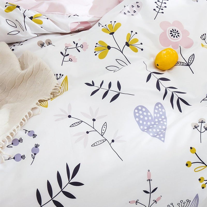 OTOB Soft Cartoon Floral Bedding Aesthetic Girls Duvet Cover Full Queen Pink Cotton Floral Comforter Cover for Toddler Women Kids Teen Bed Reversible Shabby Chic Flower Kawaii Bedding, No Comforter - Image 5
